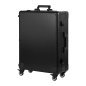 Mobiele beautycase met zwarte speakers voor professioneel salonwerk en mobiele beautyservice als praktisch werkstation