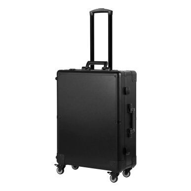 Mobiele beautycase met zwarte speakers voor professioneel salonwerk en mobiele beautyservice als praktisch werkstation
