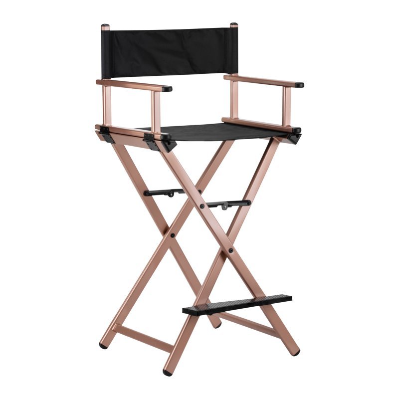 Make-upstoel van aluminium in roségoud voor professioneel salon- en praktijkgebruik met comfort en ergonomische ondersteuning Make-upstoel van aluminium in roségoud voor professioneel salon- en praktijkgebruik met comfort en ergonomische ondersteuning