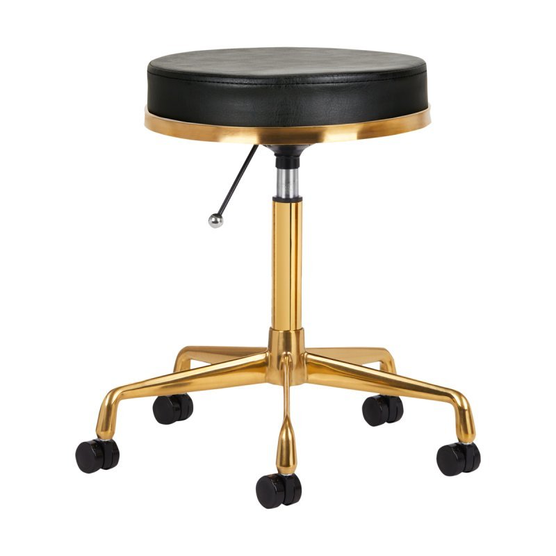Professionele cosmetische kruk H4 zwart-goud voor dagelijks ergonomisch werken in salon, praktijk en behandelruimte Professionele cosmetische kruk H4 zwart-goud voor dagelijks ergonomisch werken in salon, praktijk en behandelruimte