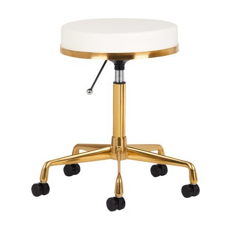 Cosmetische kruk H4 wit-goud voor salon, praktijk, comfortabele ergonomische zitoplossing voor dagelijks gebruik