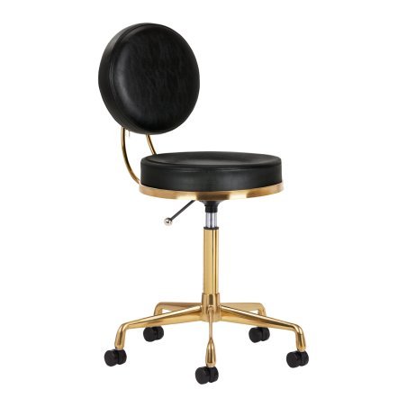 Cosmetische kruk H5 in zwart-goud voor salon, praktijk en behandelruimte met comfort en ergonomie voor dagelijks gebruik