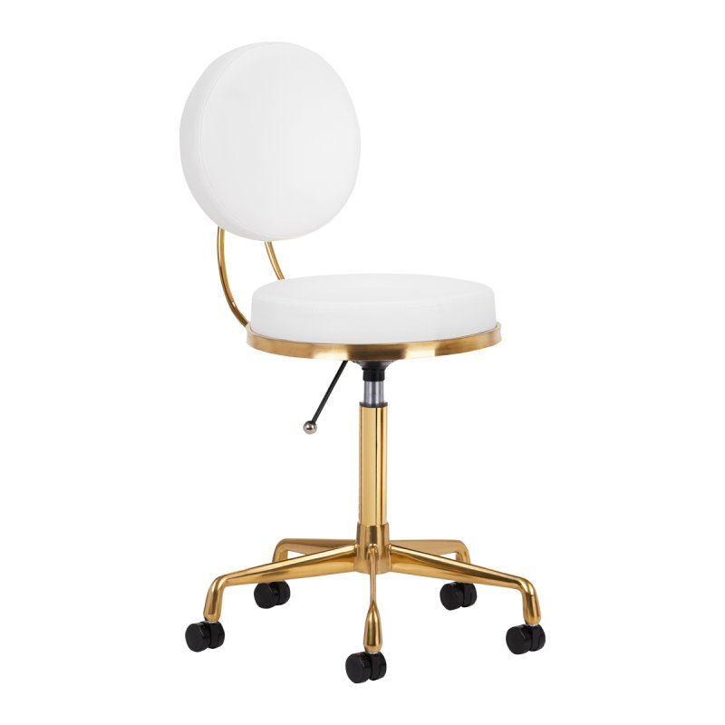 Cosmetische kruk H5 wit-goud voor salon en praktijk met ergonomisch zitcomfort en praktische werkondersteuning