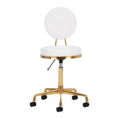 Cosmetische kruk H5 wit-goud voor salon en praktijk met ergonomisch zitcomfort en praktische werkondersteuning