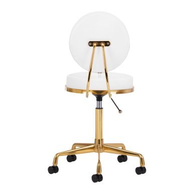 Cosmetische kruk H5 wit-goud voor salon en praktijk met ergonomisch zitcomfort en praktische werkondersteuning