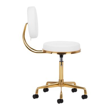 Cosmetische kruk H5 wit-goud voor salon en praktijk met ergonomisch zitcomfort en praktische werkondersteuning