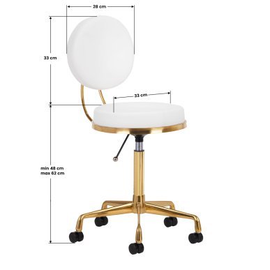 Cosmetische kruk H5 wit-goud voor salon en praktijk met ergonomisch zitcomfort en praktische werkondersteuning