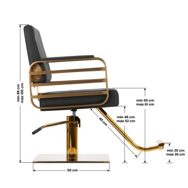Professionele kappersstoel Gabbiano Avila zwart-goud voor comfortabel werken bij dagelijks gebruik in kapsalon, salon en