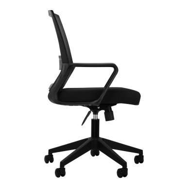 Professionele zwarte bureaustoel QS-11 voor salon en praktijk met focus op werkcomfort, stabiliteit en ergonomie