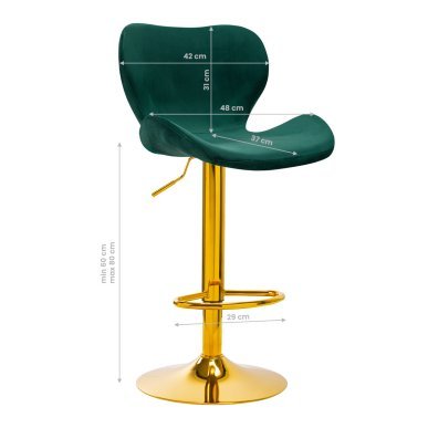 Professionele barstoel 4Rico QS-B15 in groen fluweel met verstelbare hoogte voor salon, praktijk en behandelruimte
