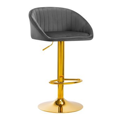 Barstoel van grijs fluweel 4RICO QS-B16G met verstelbare hoogte en ergonomische zitting voor professioneel salongebruik