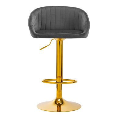 Barstoel van grijs fluweel 4RICO QS-B16G met verstelbare hoogte en ergonomische zitting voor professioneel salongebruik