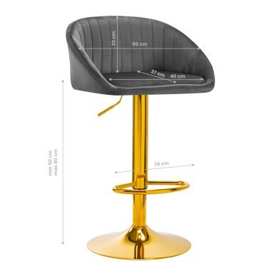 Barstoel van grijs fluweel 4RICO QS-B16G met verstelbare hoogte en ergonomische zitting voor professioneel salongebruik