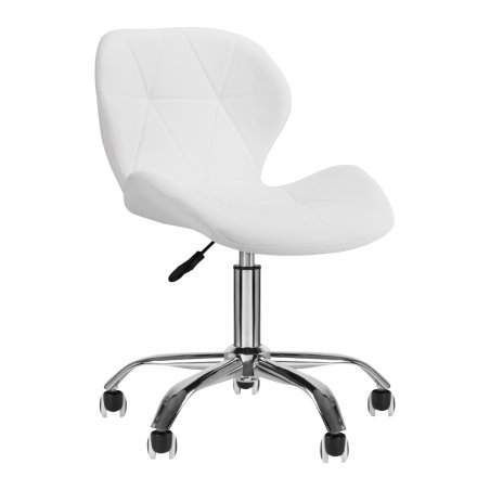 Cosmetische kruk QS-06 wit voor professioneel salonmeubilair met gaslift, rubberen wielen en kunstlederen bekleding