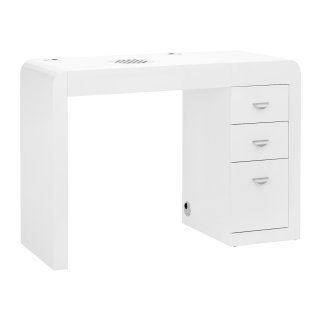 Witte manicuretafel model 312 left met 24W-afzuiger en kasten rechts voor professionele saloninrichting en manicure
