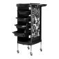Kappers trolley Gabbiano X11-9 zwart met graphics voor professionele salonorganisatie en kappers- en barberwerk Kappers trolley Gabbiano X11-9 zwart met graphics voor professionele salonorganisatie en kappers- en barberwerk