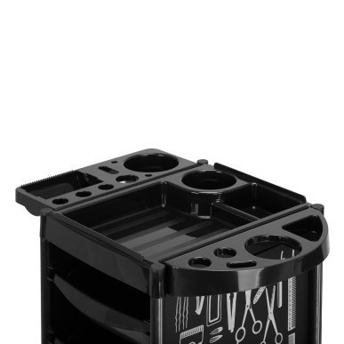 Kappers trolley Gabbiano X11-9 zwart met graphics voor professionele salonorganisatie en kappers- en barberwerk