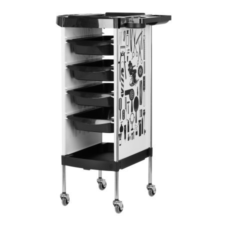 Kappers trolley Gabbiano X11-9 wit met graphics voor georganiseerde salonbenodigdheden en professioneel kapperswerk