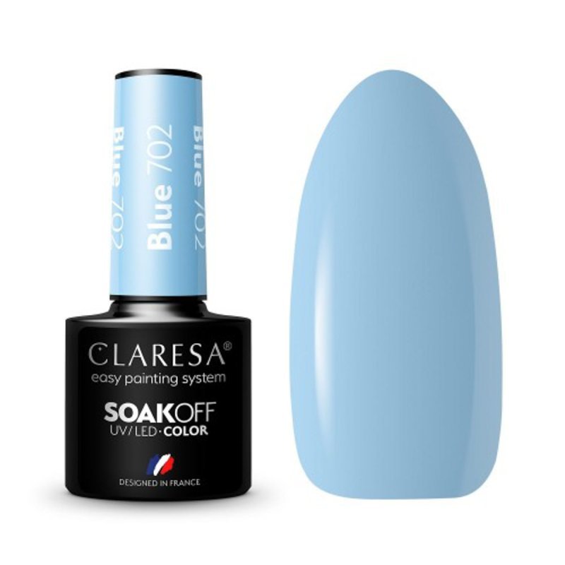 Blauwe gellak Claresa 702 van 5 g voor professionele manicure, pedicure en hybride nagelstyling met nauwkeurige applicatie Blauwe gellak Claresa 702 van 5 g voor professionele manicure, pedicure en hybride nagelstyling met nauwkeurige applicatie
