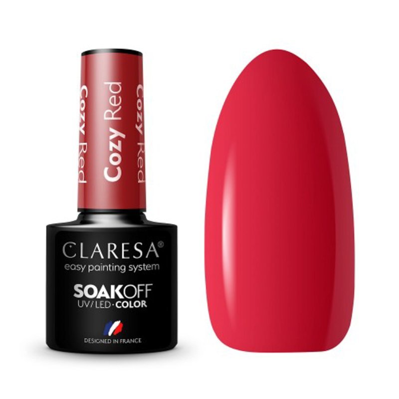Gellak Cozy Red Claresa 5 g voor manicure en pedicure, glanzende rode nagelstyling tot 3 weken voor salon en thuis