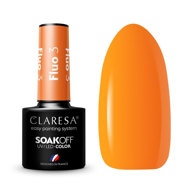 Gellak Fluo 3 Claresa 5 g voor manicure en pedicure met neon effect voor professionele nagelstyling in de salon