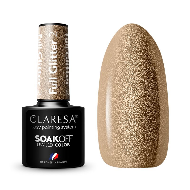 Gellak Full Glitter 2 Claresa 5 g met intense glitterglans voor professionele nagelstyling, salonmanicure en pedicure