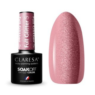 Gellak Full Glitter 5 van Claresa 5 g voor manicure, pedicure en professionele nagelstyling met intense glitterglans