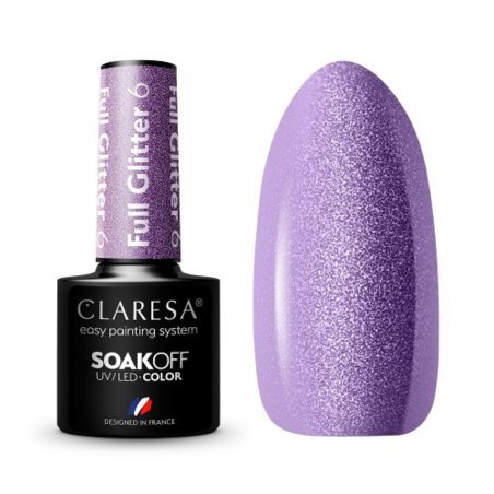 Gellak Full Glitter 6 van Claresa 5 g voor professionele manicure, pedicure en nagelstyling met intense glitterglans