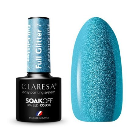 Gellak Full Glitter 7 Claresa 5 g voor manicure en pedicure met intense glitterglans voor salon en thuis, professionele