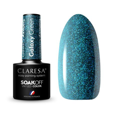 Gellak Galaxy Green Claresa 5 g voor manicure en pedicure met glans, tot 3 weken houdbaarheid en salonstyling