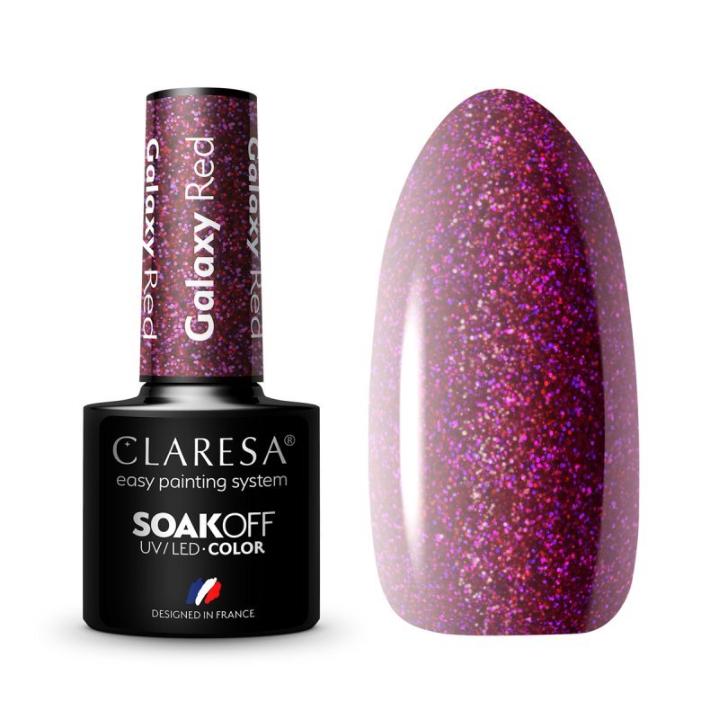 Gellak Galaxy Red Claresa 5 g voor manicure en pedicure met intense glans, duurzame kleur en professionele nagelstyling