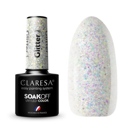 Gellak Glitter 1 Claresa 5 g voor manicure, pedicure en nagelstyling met glanseffect voor salons en thuisgebruik