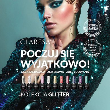 Gellak Glitter 2 Claresa 5 g voor manicure, pedicure en nail art met glans, langdurig effect en professionele applicatie